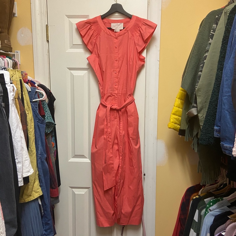 NWT Girl Meets Glam Coral Flutter Sleeve Jumpsuit
